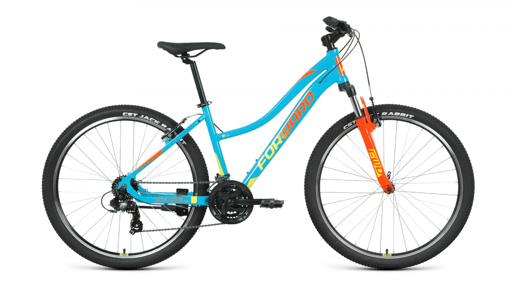 Велосипед 27,5" FORWARD JADE 1.0 (21 ск. рост. 16.5") 2022, бирюзовый/желтый, RBK22FW27751