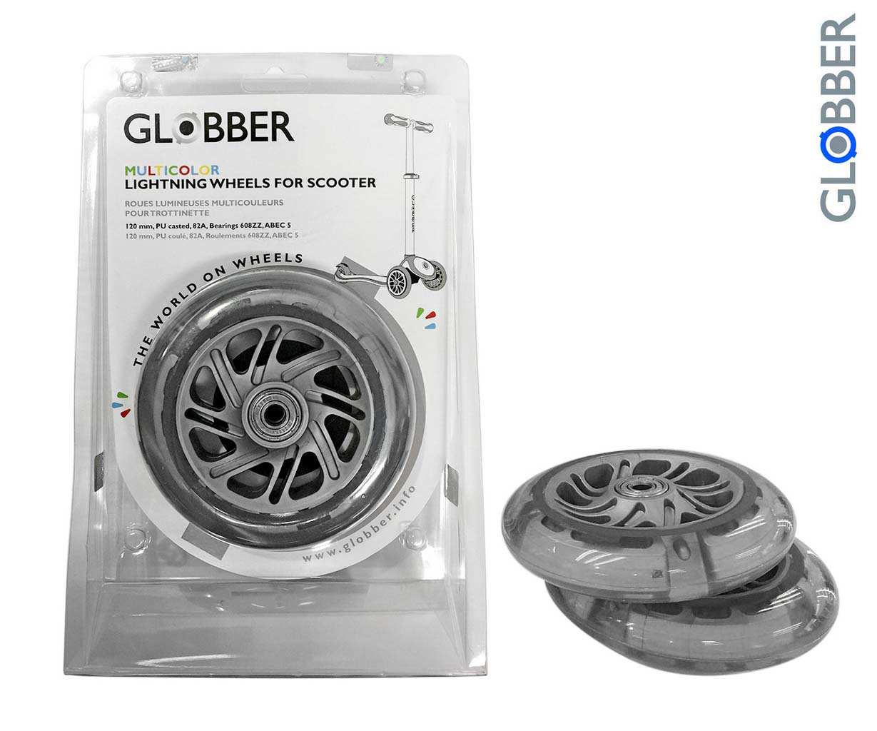 Светящиеся передние колеса Globber 120mm 520-000 (комплект, 2шт.) Прозрачный