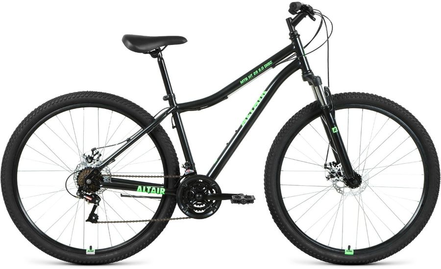 Велосипед 29" ALTAIR HT 2.0 disc (21 ск. рост. 19") 2021, черный/ярко-зеленый, RBKT1MN9Q005