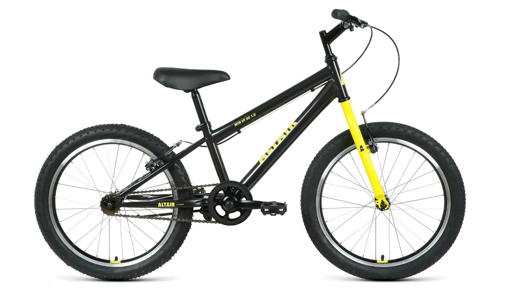 Велосипед 20" ALTAIR MTB HT 20 1.0 (1 ск. рост. 10.5") 2020-2021, темно-серый/желтый, 1BKT1J101009