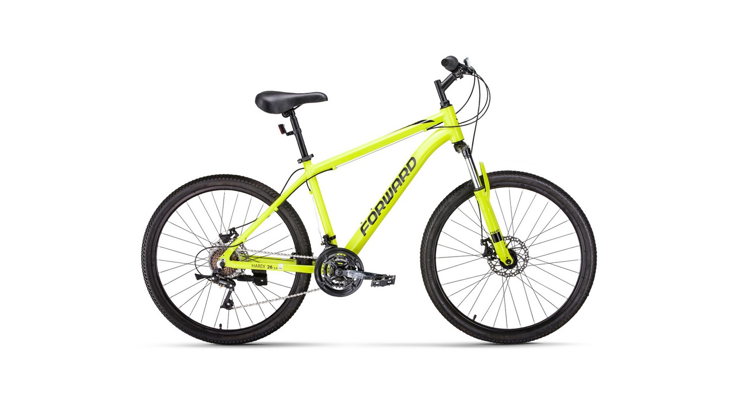 Велосипед 26" FORWARD HARDI 2.0 D (21 ск. рост. 17") 2022, ярко-желтый/черный, RBK22FW26700